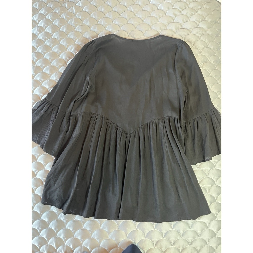 Hem & Thread Dress Sz M Peasant Tunic Embroidered Bell Sleeve Black Western - Picture 6 of 6